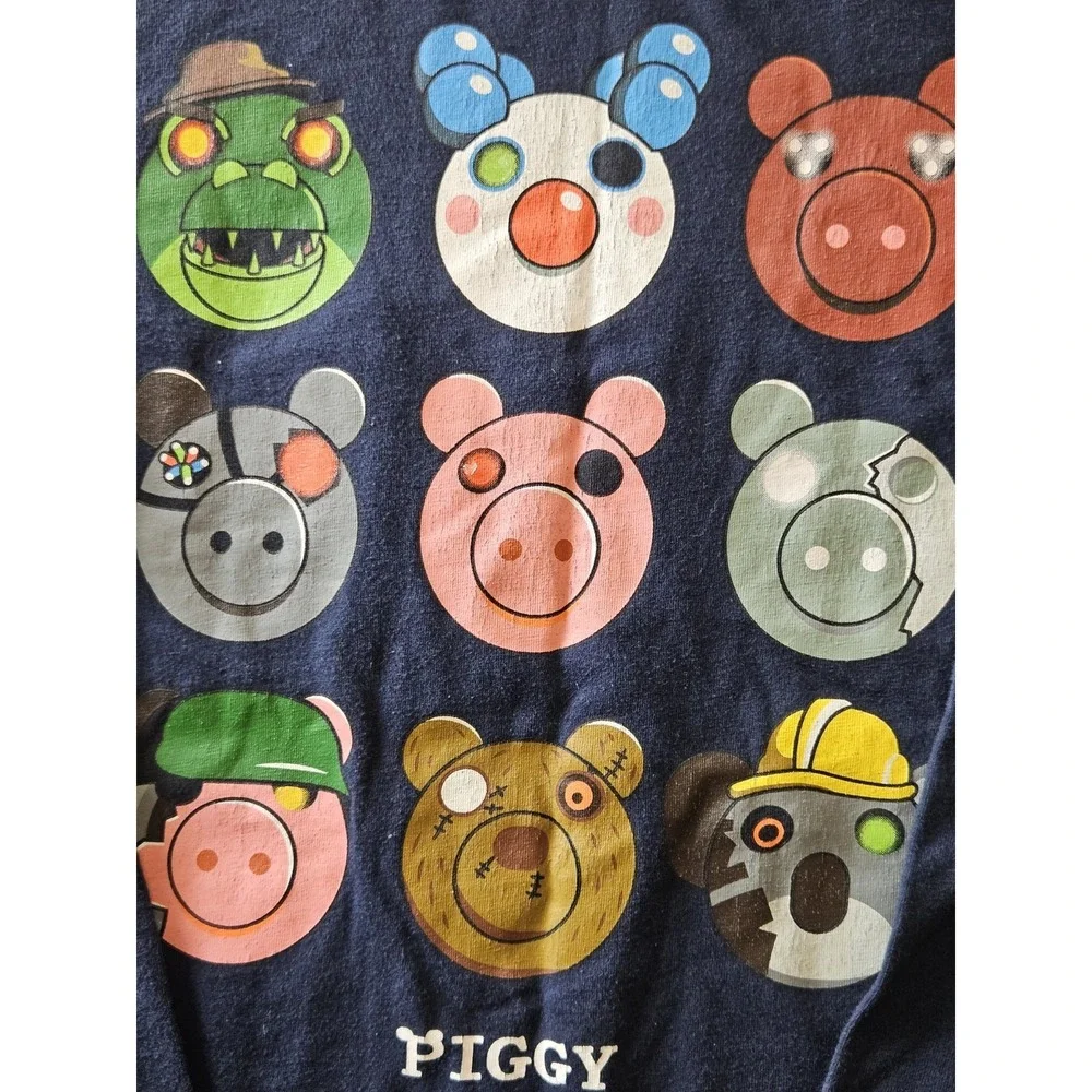 Roblox Piggy Long‎ Sleeve T Shirt Navy Blue Youth Kids Small Game Pig Characters